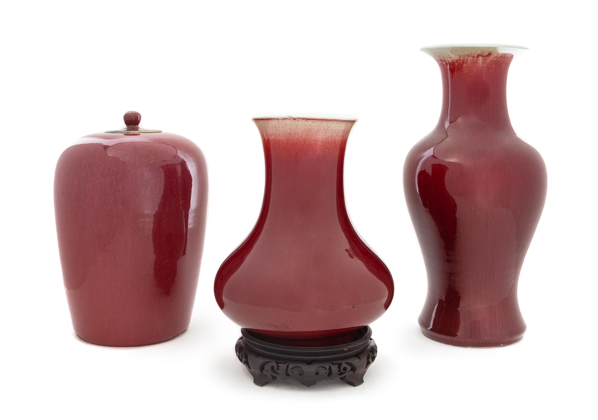 Three Sang-de-Boeuf Glazed Porcelain Vases Height of tallest 16 1/2 inches. — 19TH-20TH CENTURY