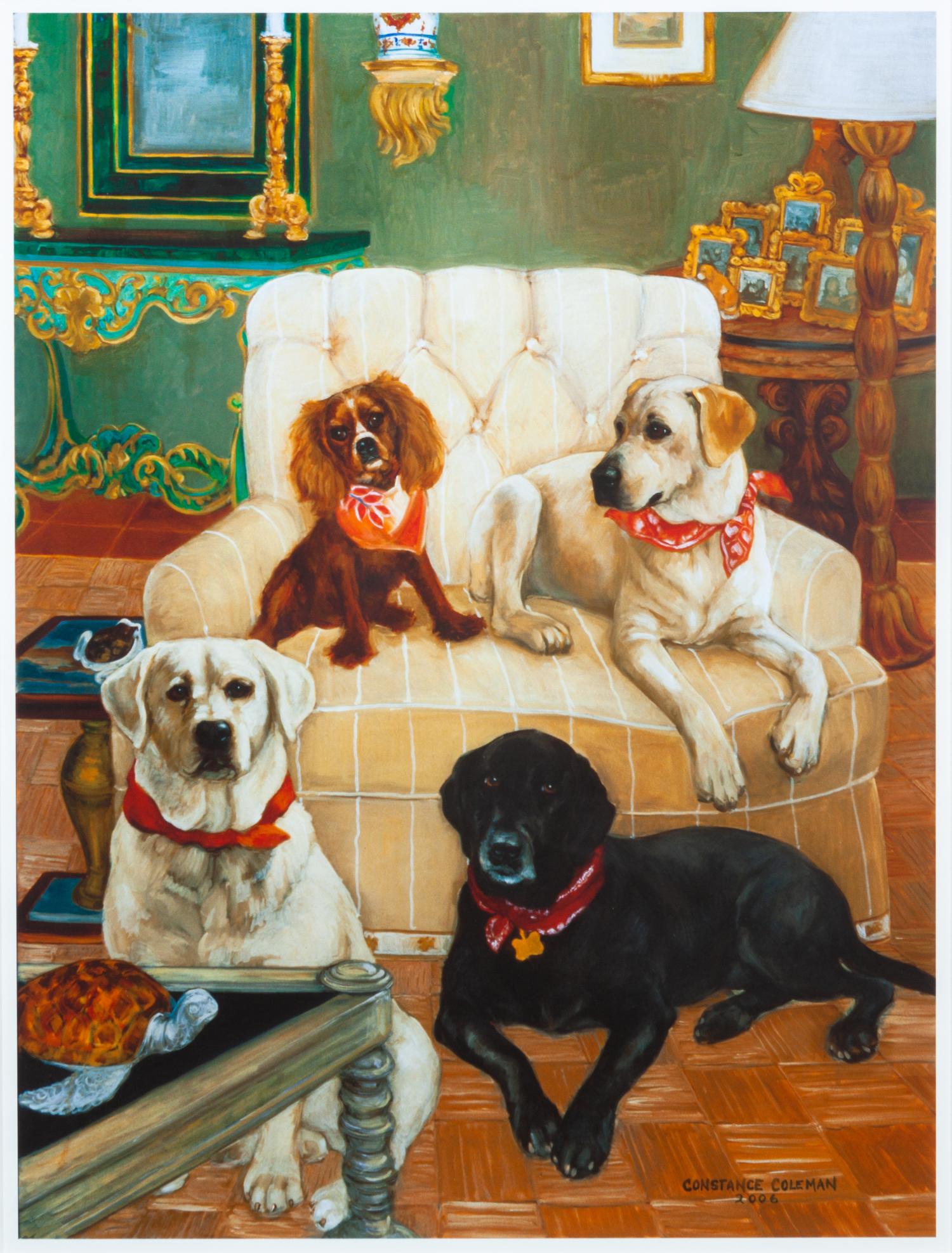 Two Works of Art depicting Labrador Retrievers Larger: 20 1/2 x 15 3/8 inches.