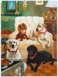 Two Works of Art depicting Labrador Retrievers Larger: 20 1/2 x 15 3/8 inches.