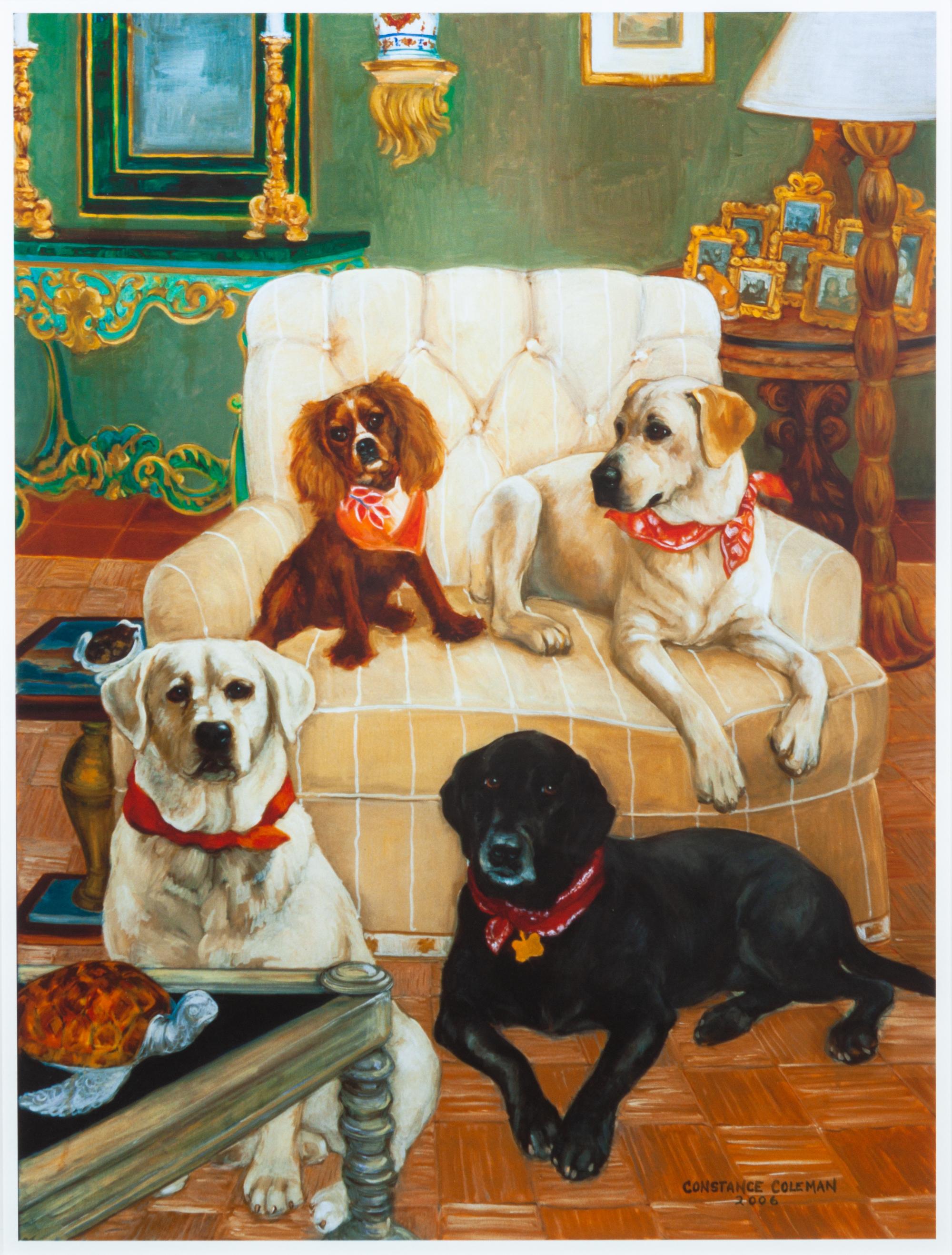Two Works of Art depicting Labrador Retrievers Larger: 20 1/2 x 15 3/8 inches.