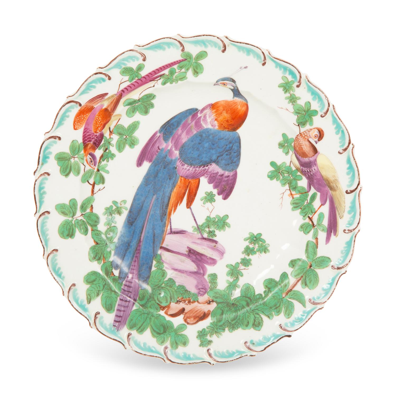 A Pair of Chelsea Porcelain Exotic Bird Plates