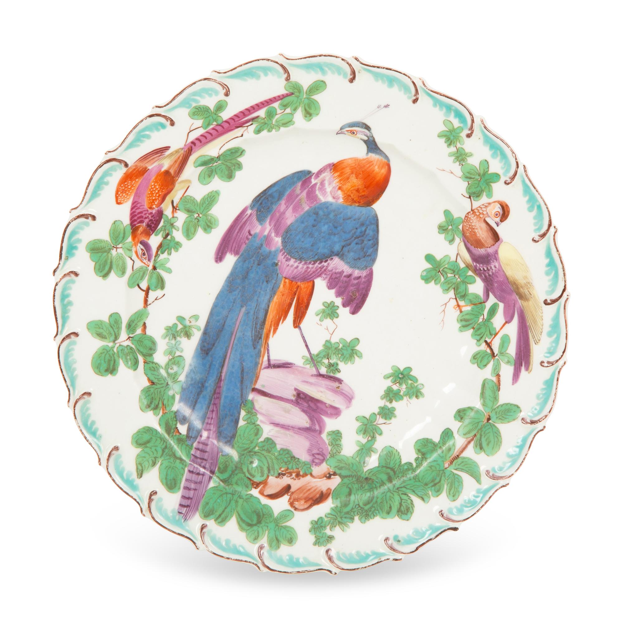 A Pair of Chelsea Porcelain Exotic Bird Plates