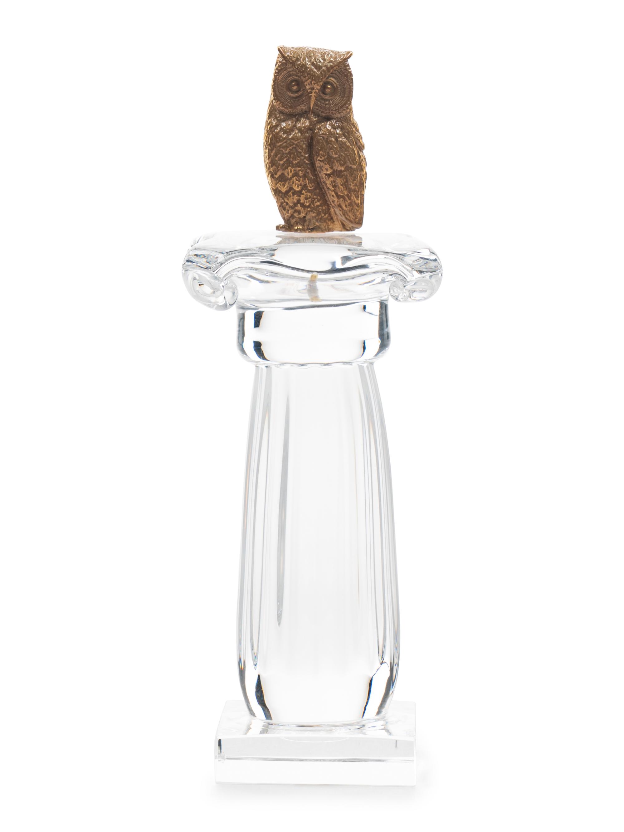 A Steuben Glass and 18 Karat Gold Column of the Owl Sculpture