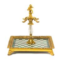 A French Gilt Bronze, Malachite and Rock Crystal Decanter Stand, Width 13 inches.