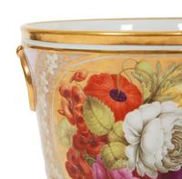 An English Painted and Parcel Gilt Porcelain Cache Pot and Stand