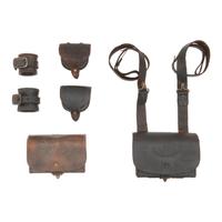 Group of Civil War Era Accoutrements: 2 Mann's Patent Cartridge Boxes, 2 Cap Pouches and 2 Carbine Sockets