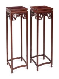 A Pair of Chinese Hardwood Pedestals