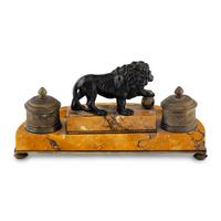 A French Bronze and Marble Encrier with a Lion