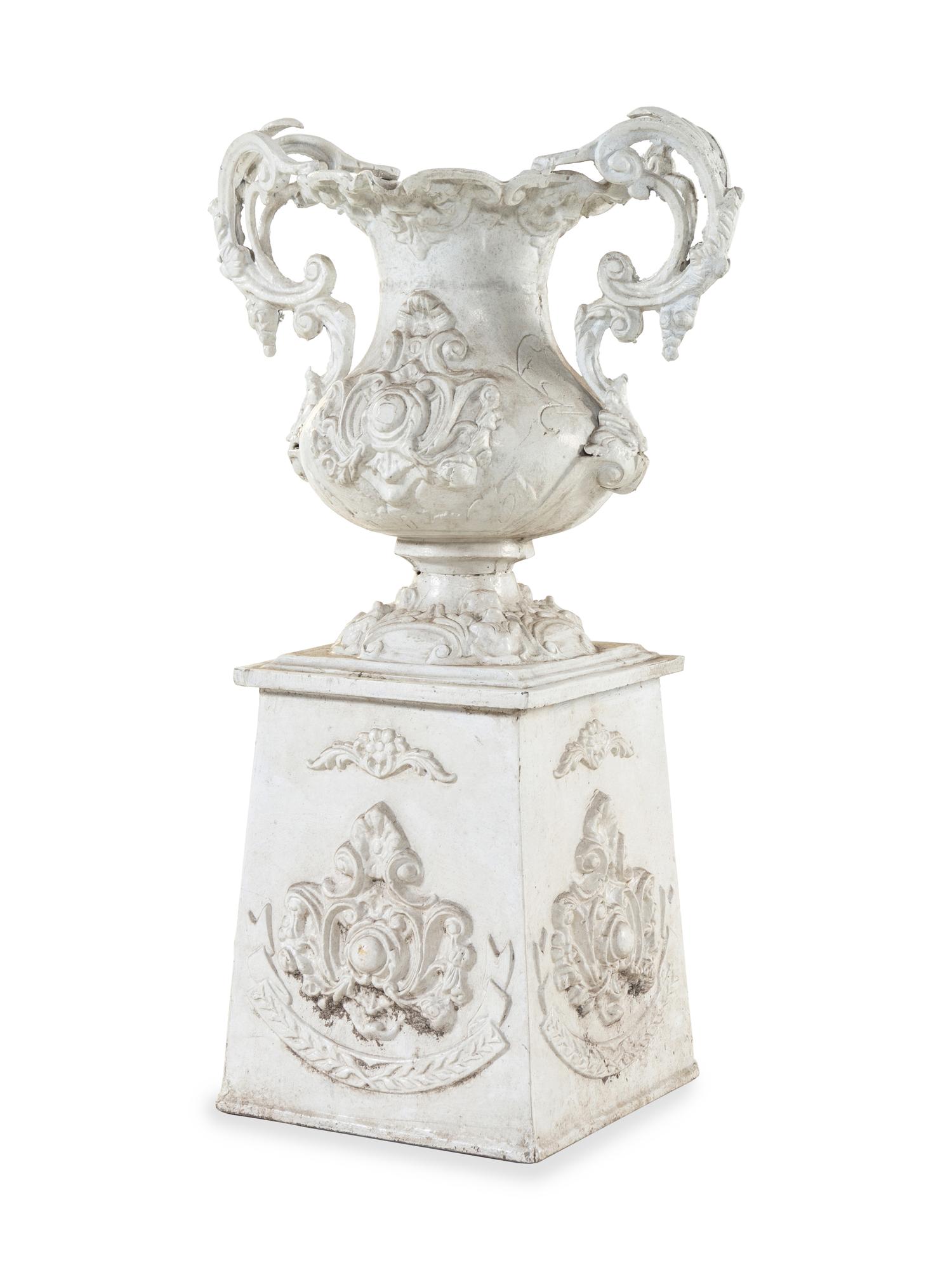 A White-Painted Iron Garden Urn