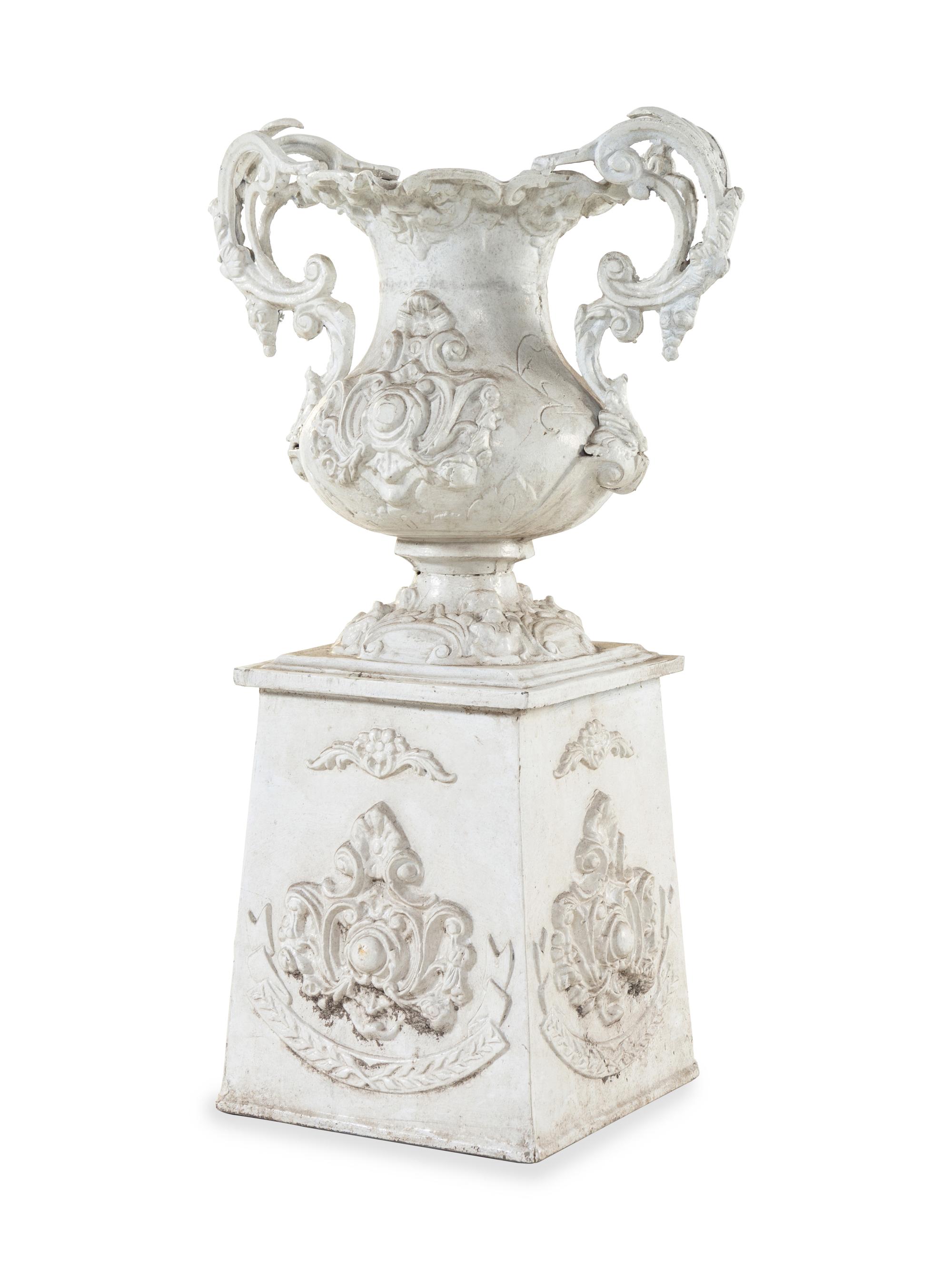 A White-Painted Iron Garden Urn