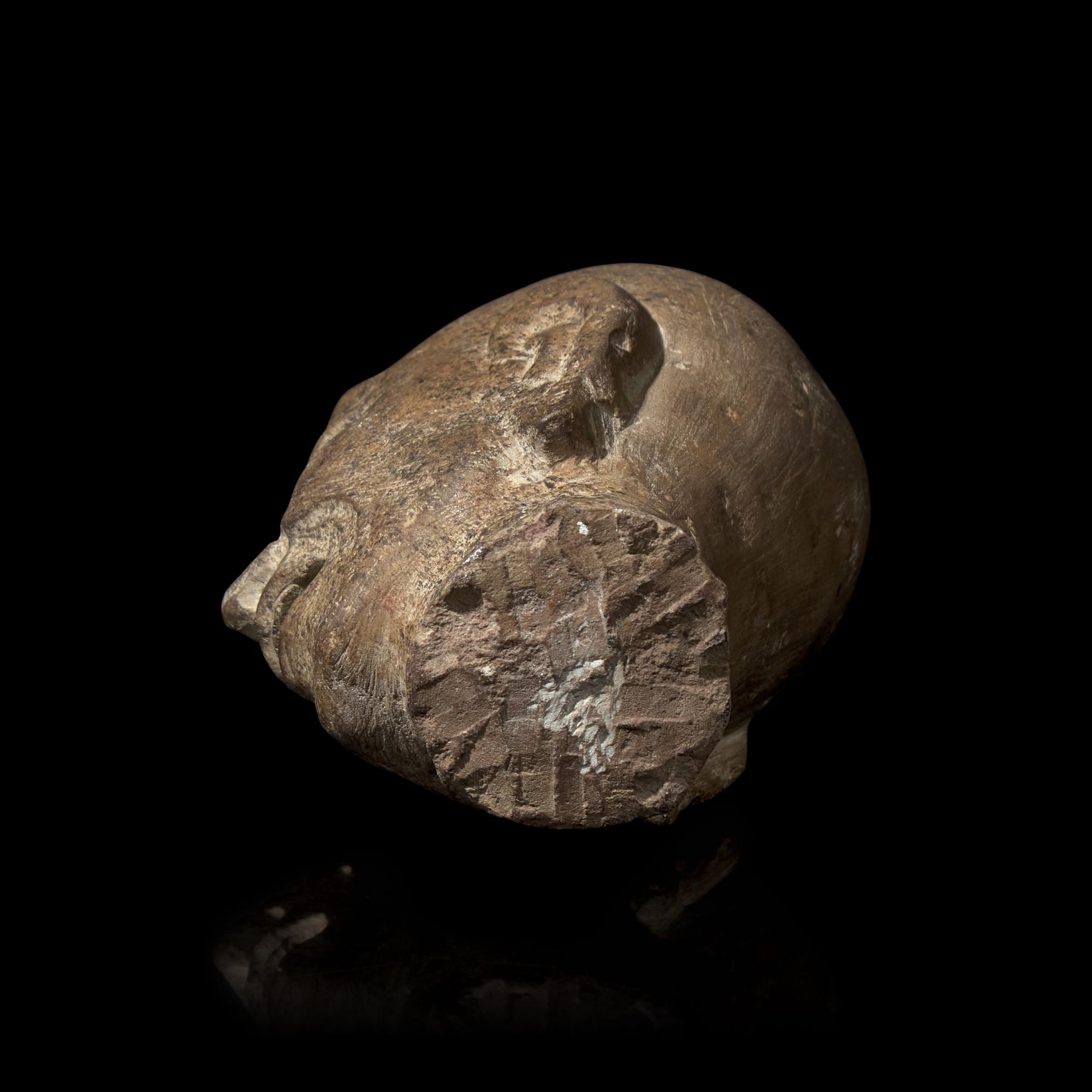 A Chinese Carved Stone Head of a Singing or Chanting Luohan, Song to Yuan Dynasty 宋-元 石雕羅漢頭像
