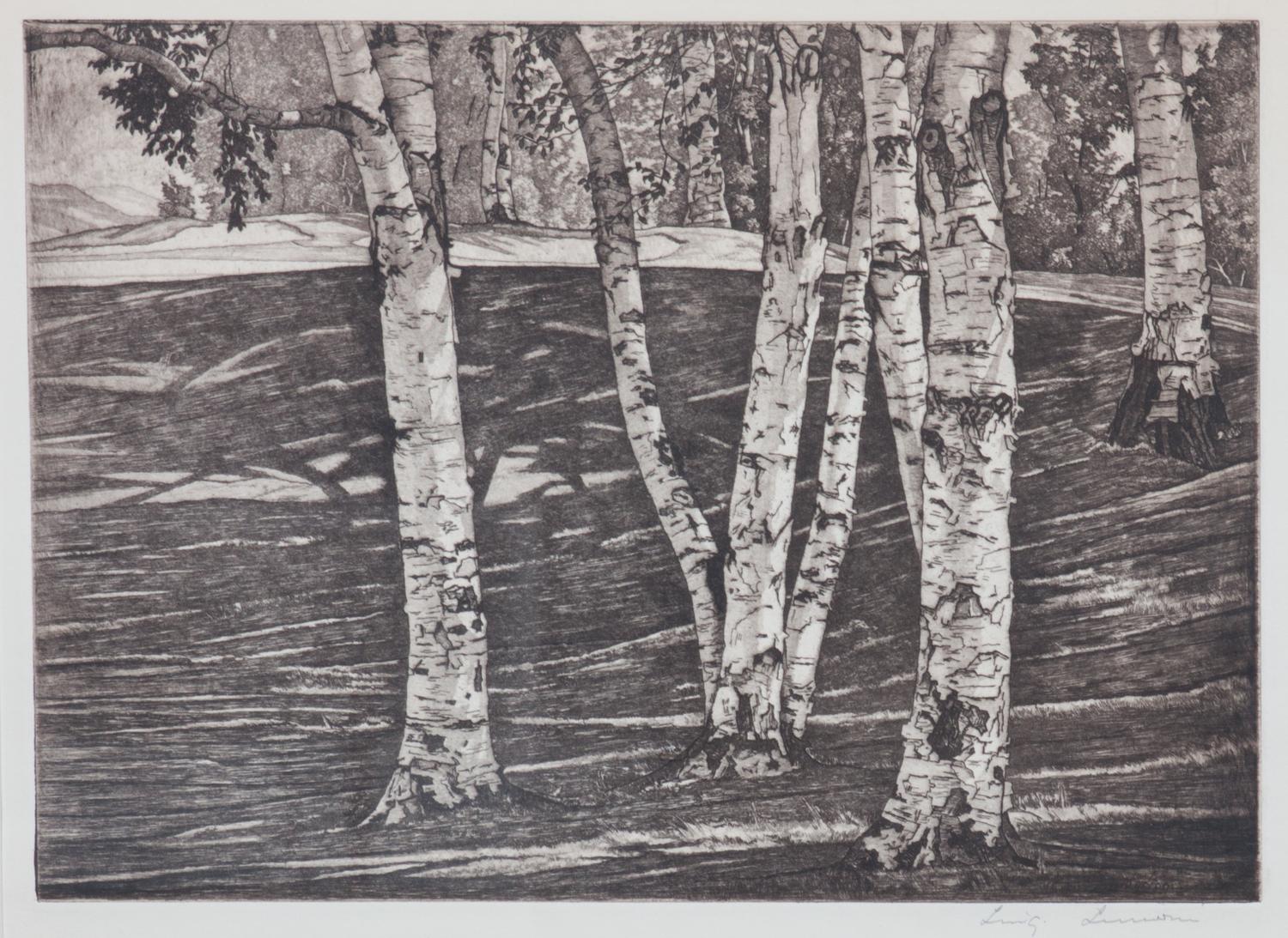 Luigi Lucioni, (Italian/American, 1900-1988), Two works: The Birch Grove and Steeple in the Mountains