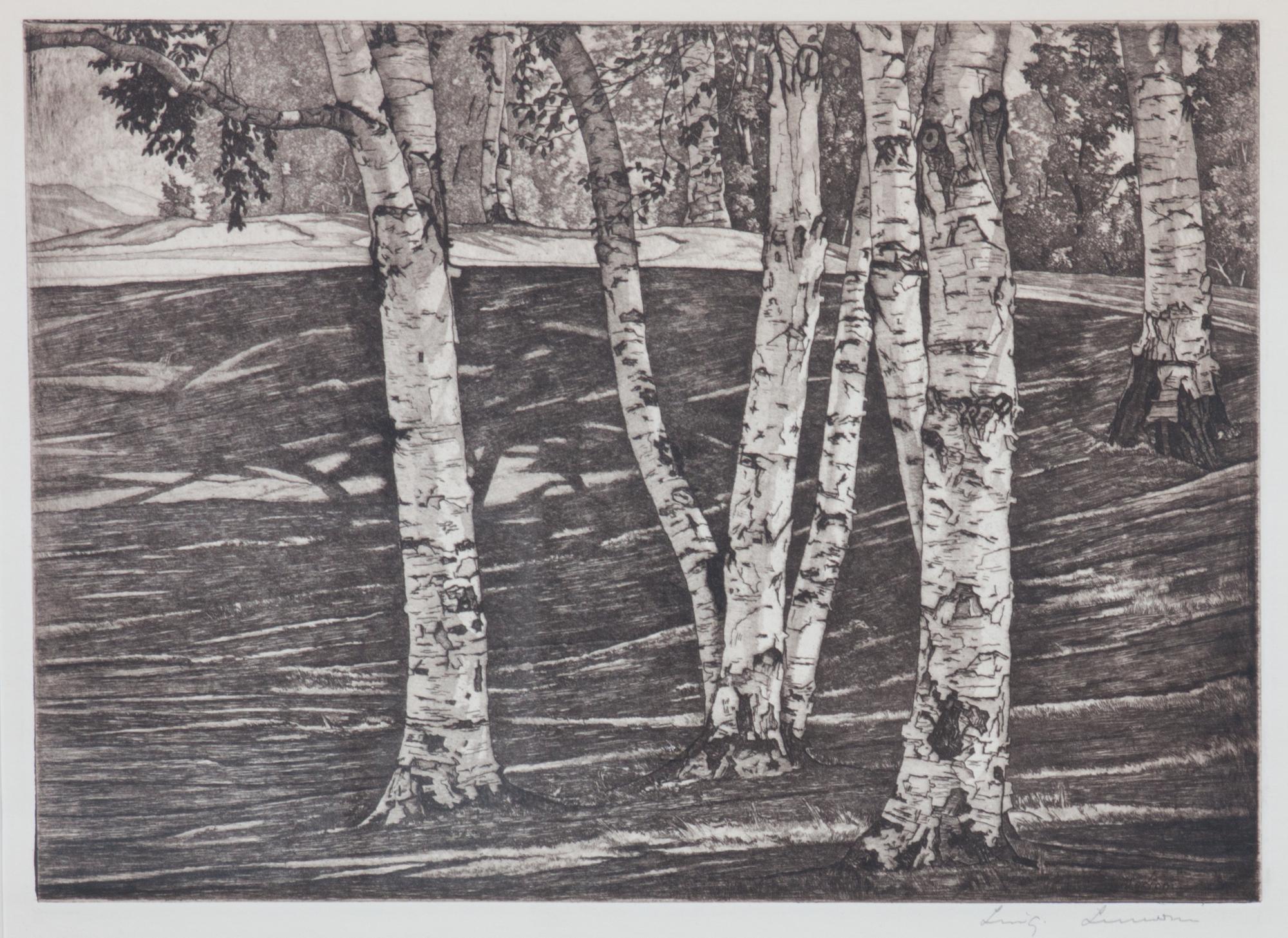 Luigi Lucioni, (Italian/American, 1900-1988), Two works: The Birch Grove and Steeple in the Mountains
