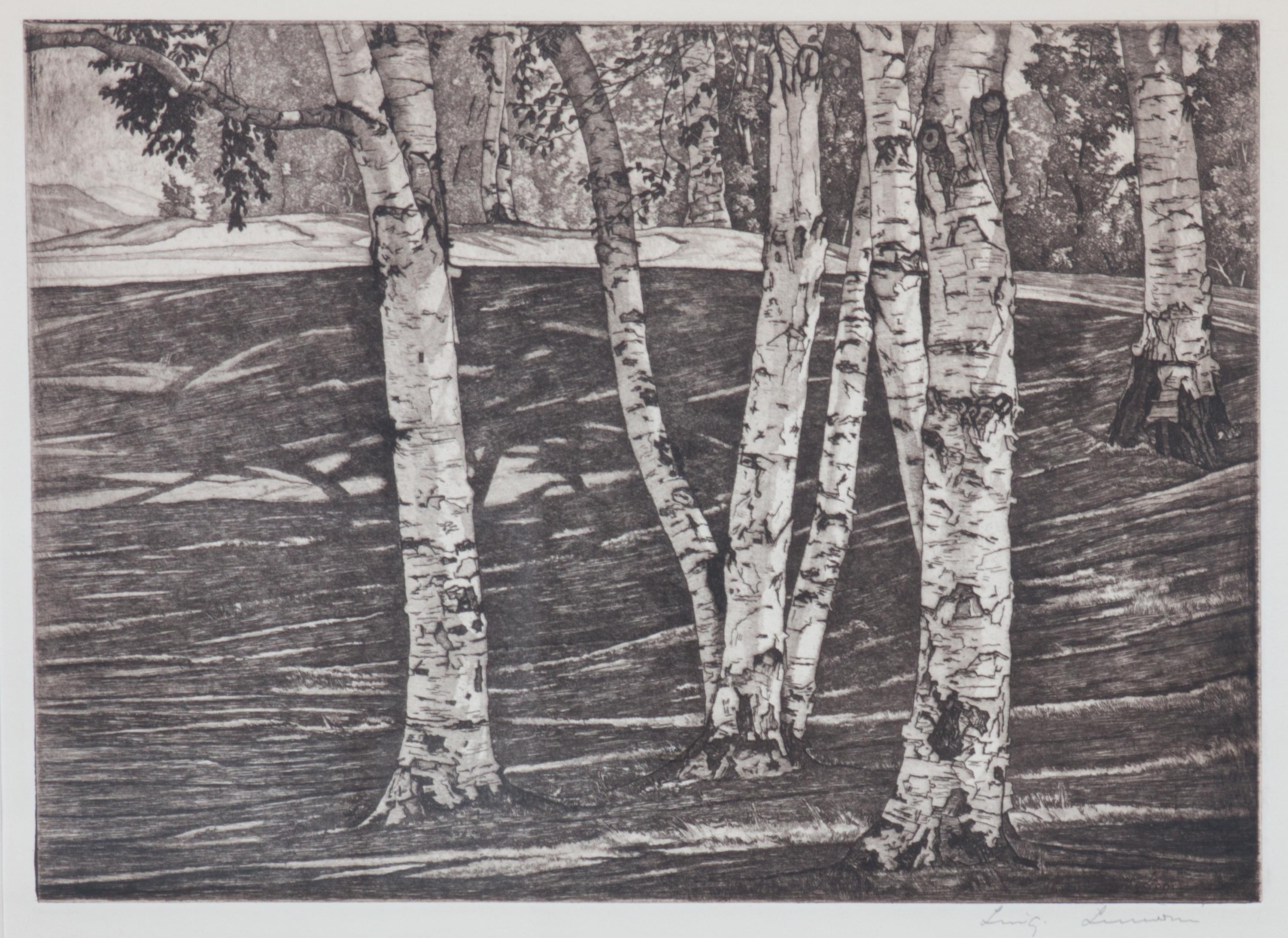 Luigi Lucioni, (Italian/American, 1900-1988), Two works: The Birch Grove and Steeple in the Mountains
