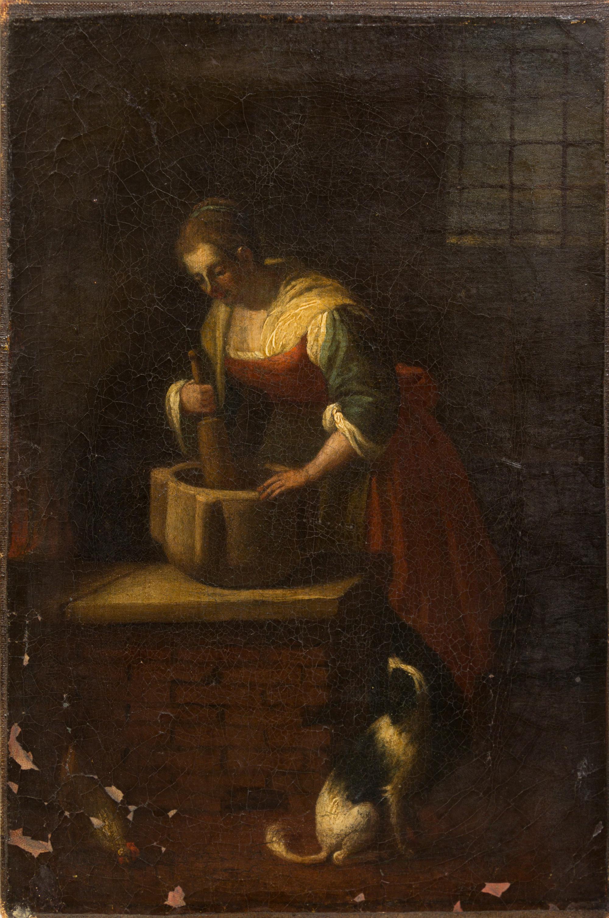 Attributed to Antonio Cifrondi, (Italian, 1657-1730), Woman Grinding Grain, c. 1700