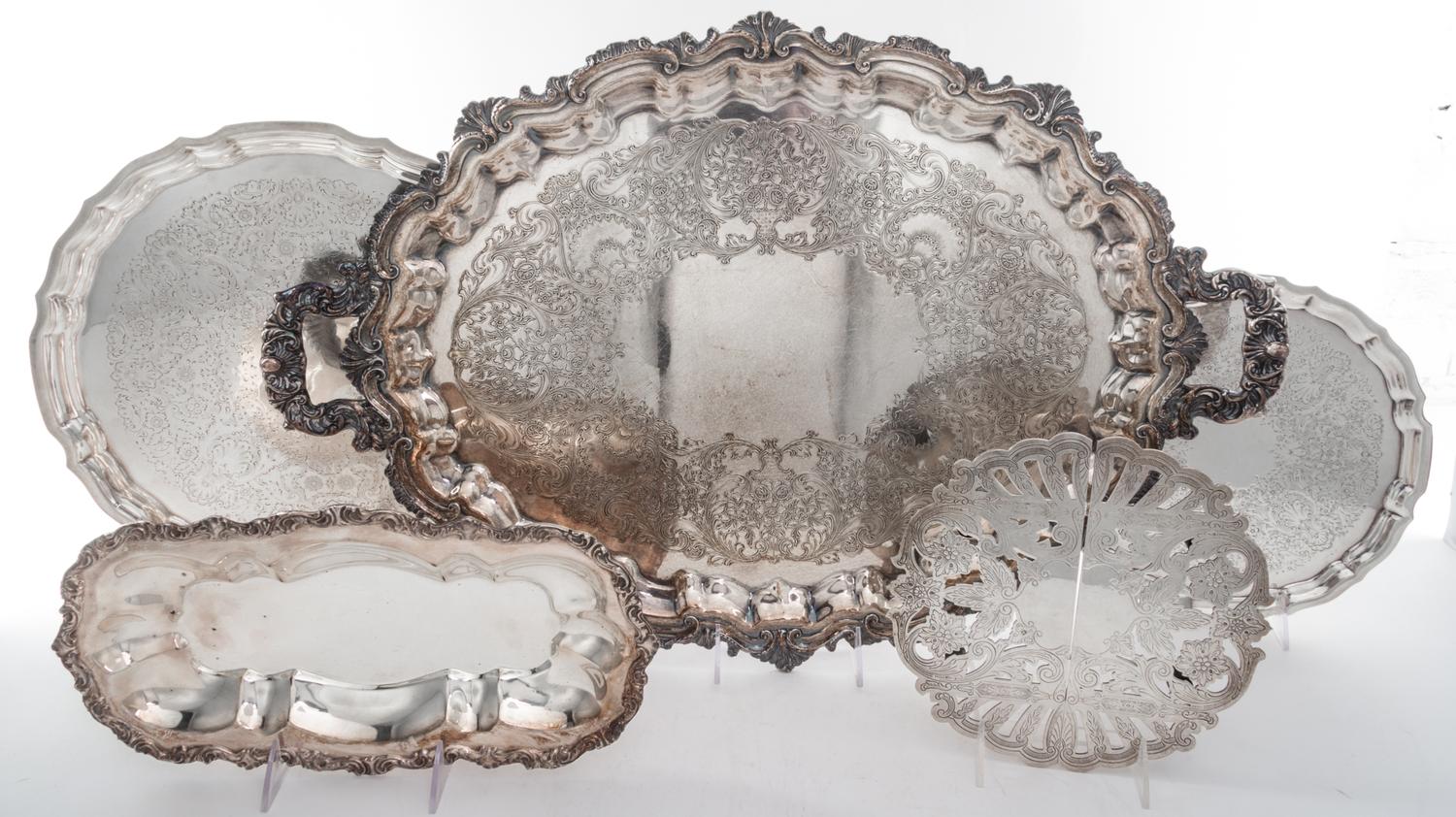 A Group of American Silver-plate Articles Length of longest tray over handles 26 inches.