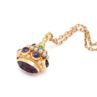 FRENCH, AMETHYST, TURQUOISE, AND SEED PEARL FOB NECKLACE
