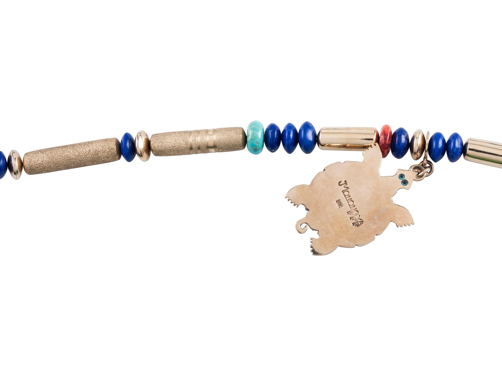 14K Gold Turtle Locket Necklace with Inlay