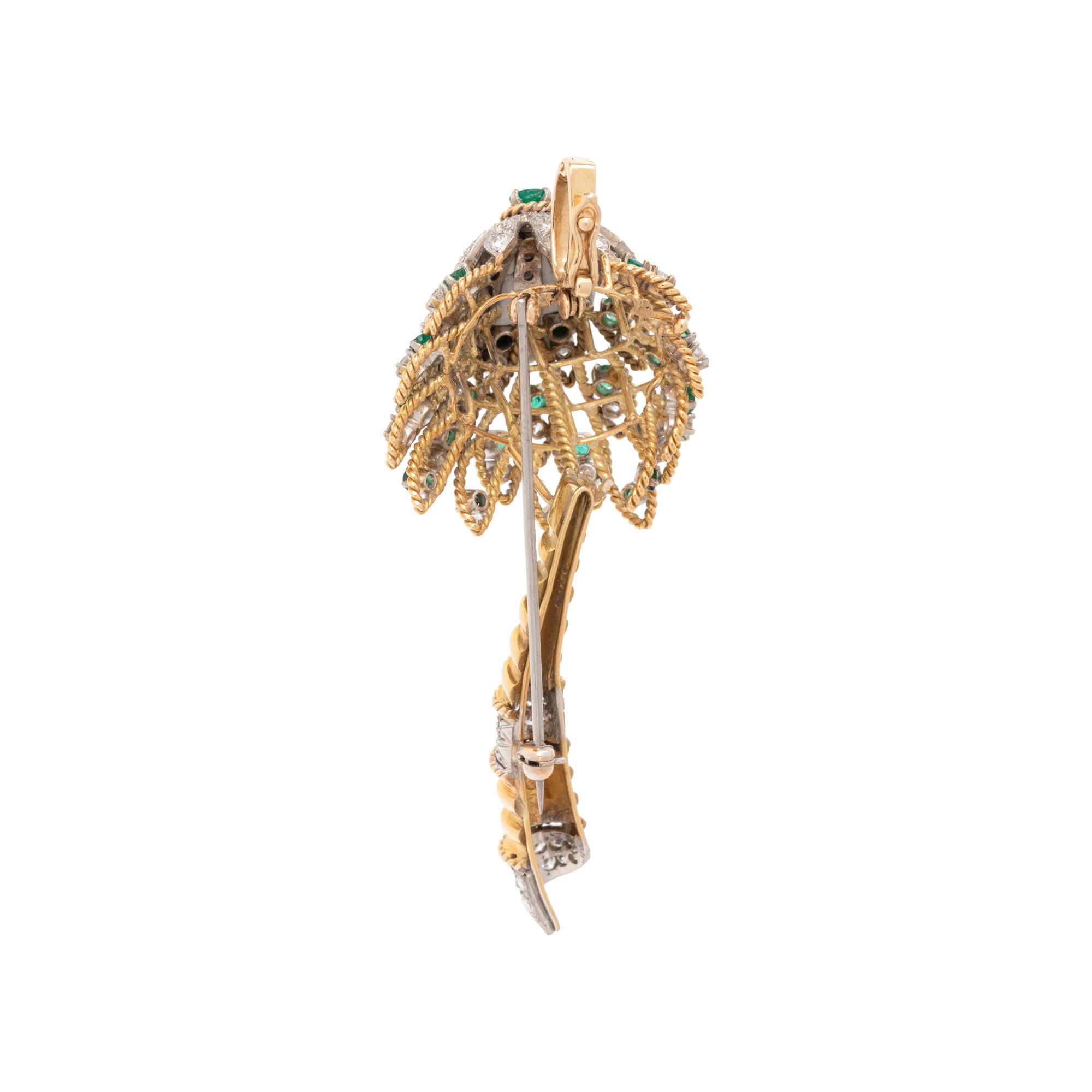 EMERALD AND DIAMOND FLOWER PENDANT/BROOCH