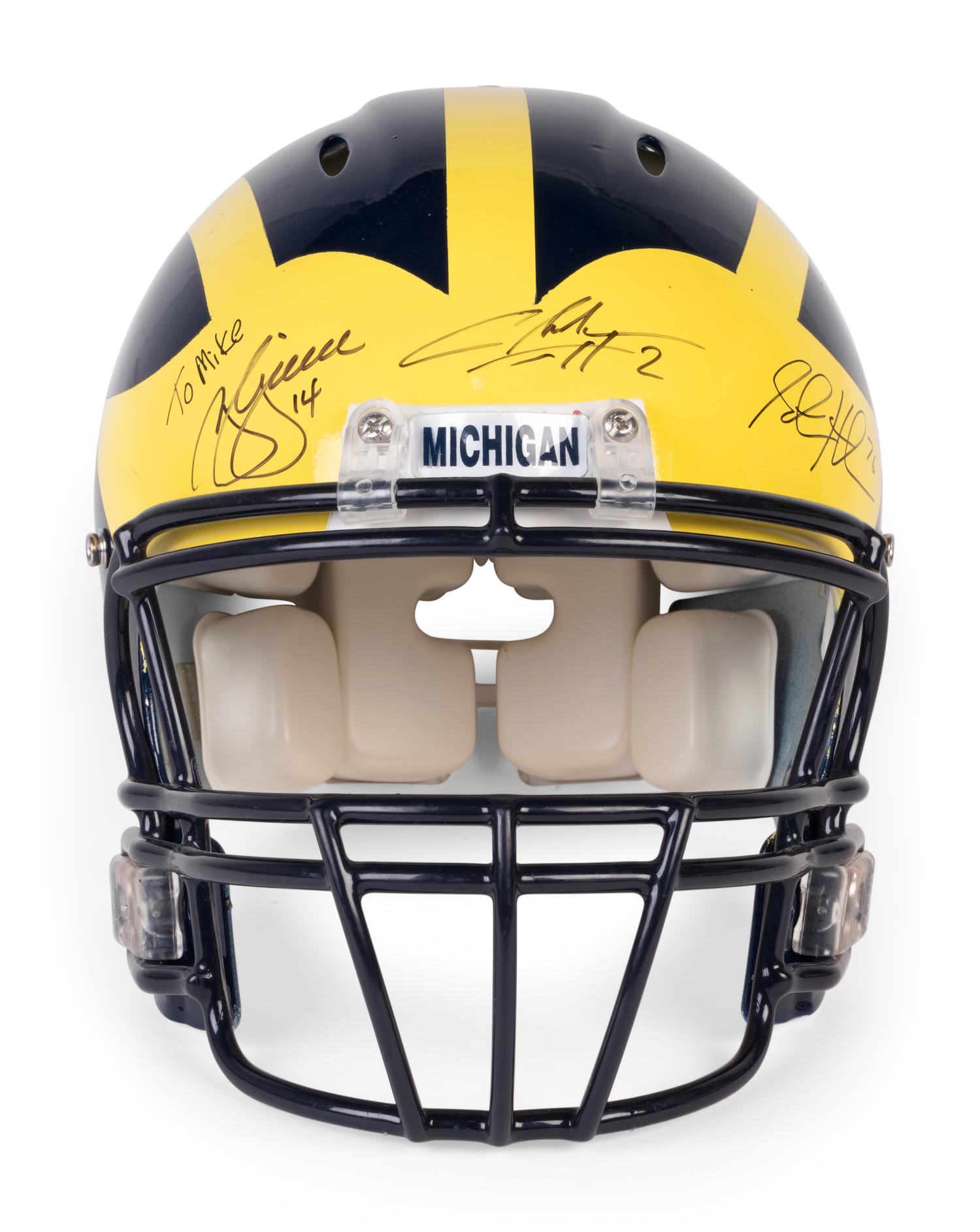 A Multi Signed 1997 University of Michigan Signed Autograph Riddell Full Size Football Helmet Including Charles Woodson and Lloyd Carr (BAS Beckett Authentication Services Certified),