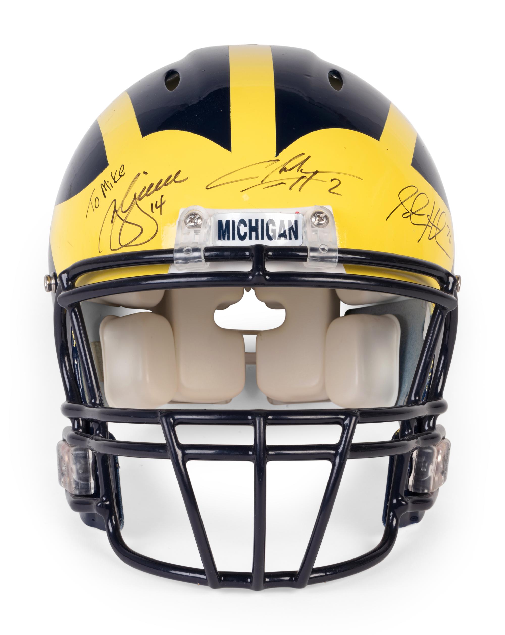 A Multi Signed 1997 University of Michigan Signed Autograph Riddell Full Size Football Helmet Including Charles Woodson and Lloyd Carr (BAS Beckett Authentication Services Certified),