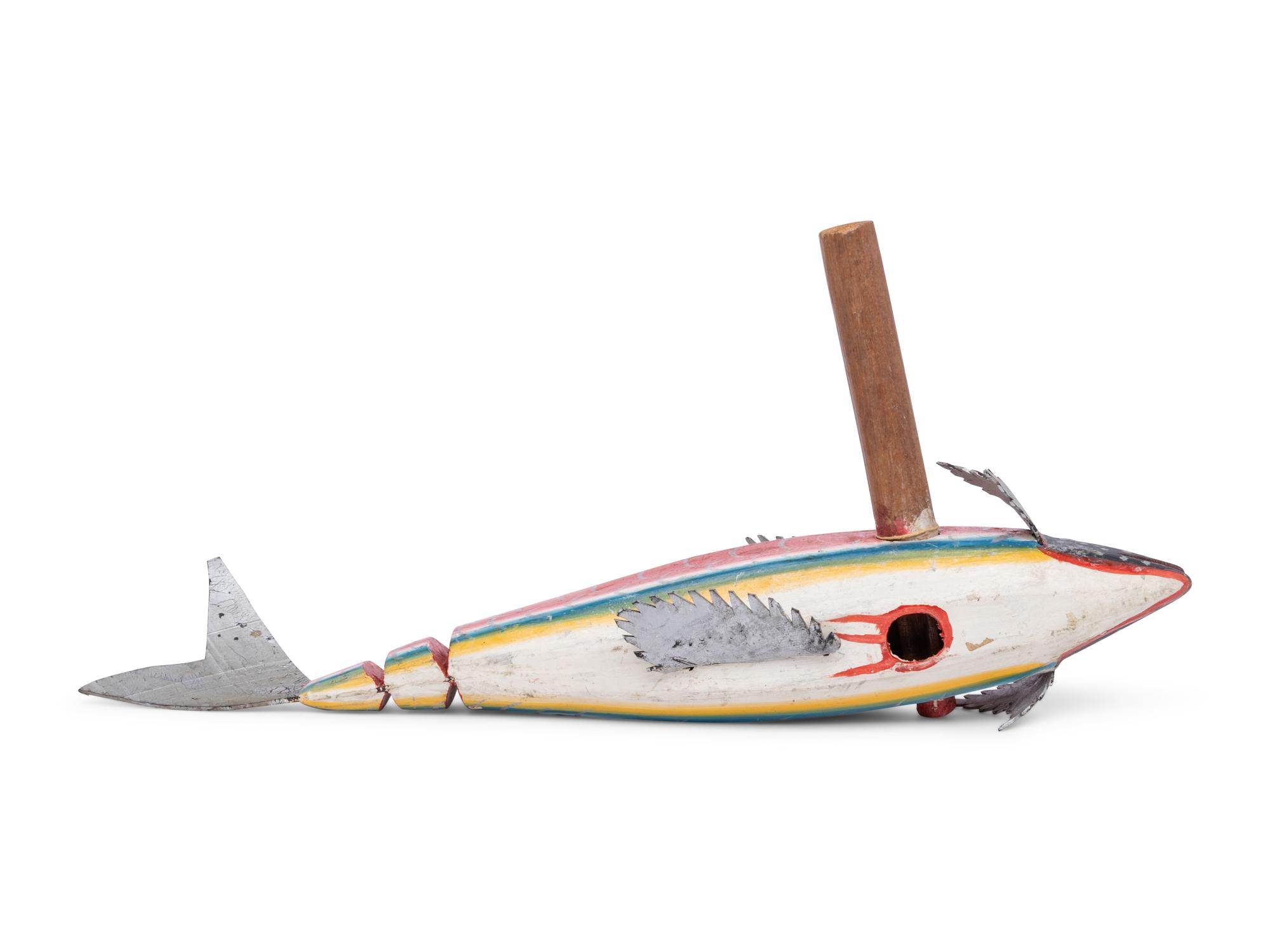 A Carved and Polychrome Painted Fish