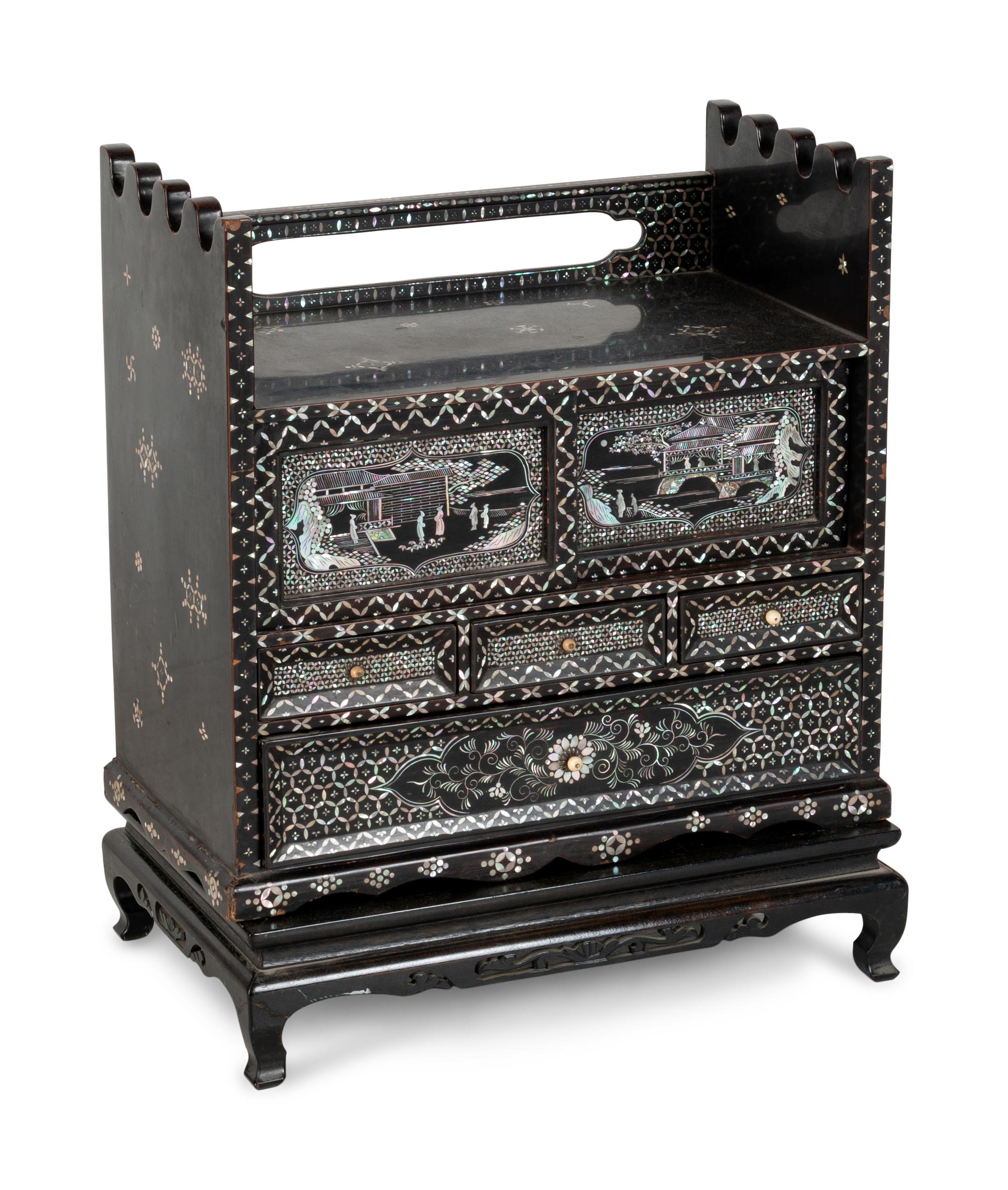 A Korean Black Lacquered and Mother-of-Pearl Inlaid 'Najeon Chilgi' Table Cabinet