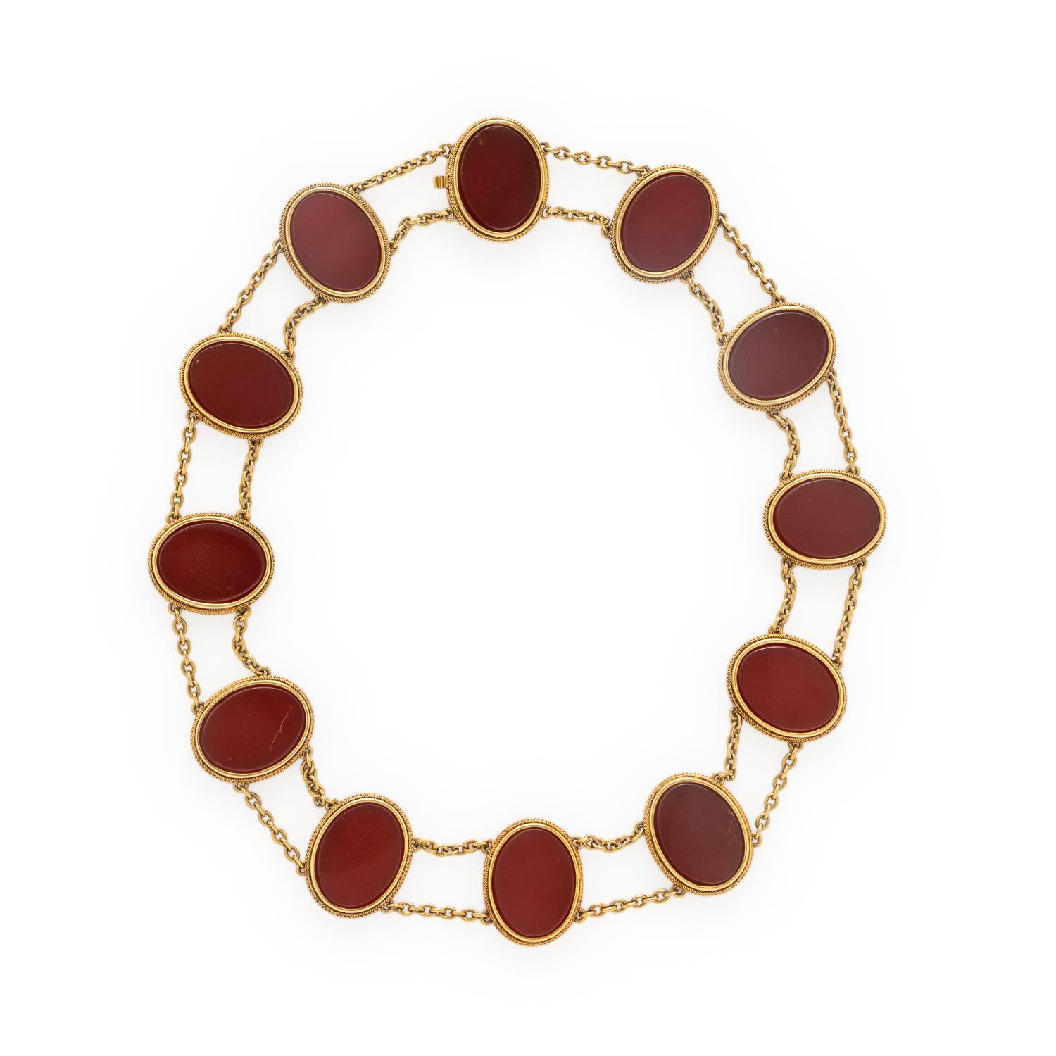 Carnelian and Yellow Gold Necklace