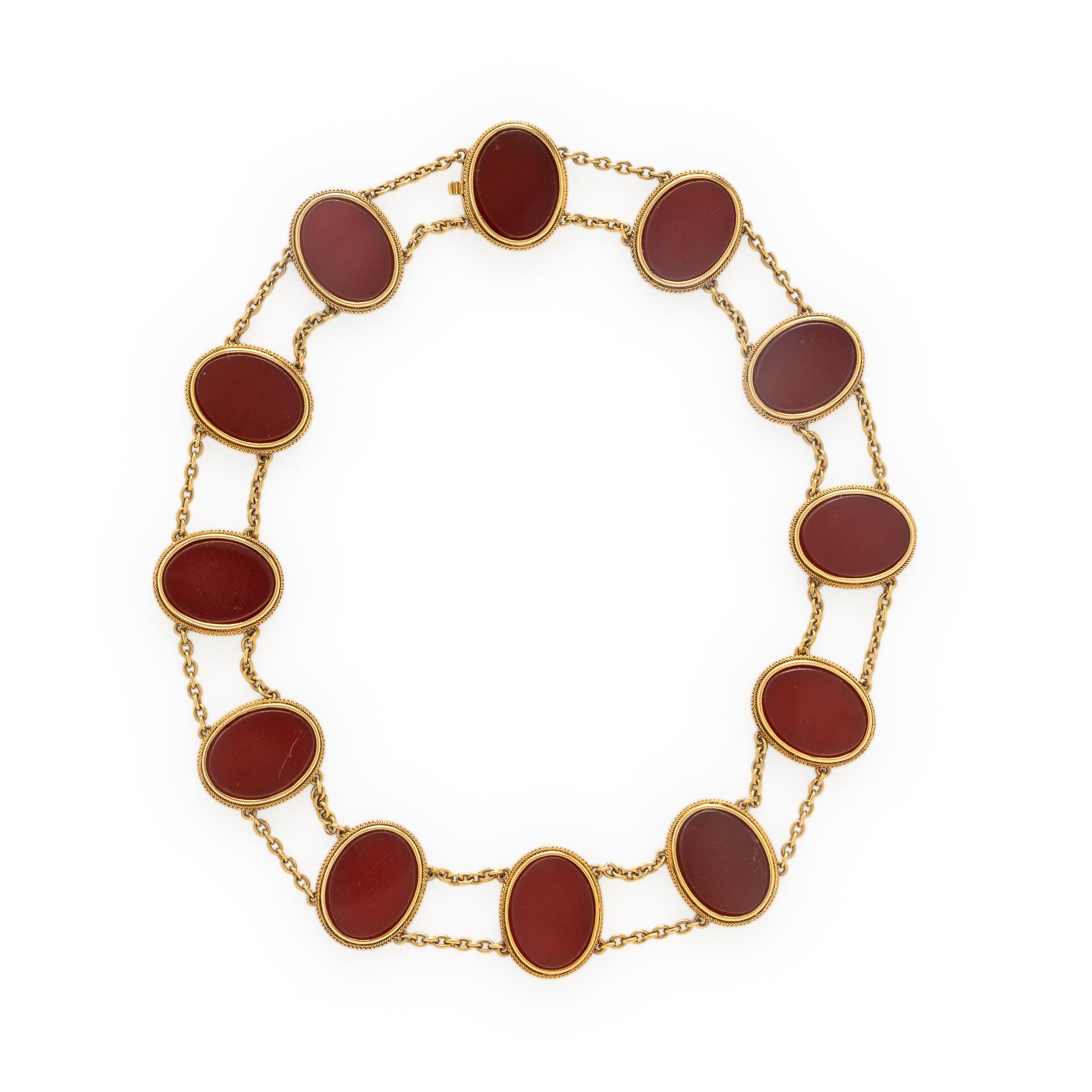 Carnelian and Yellow Gold Necklace