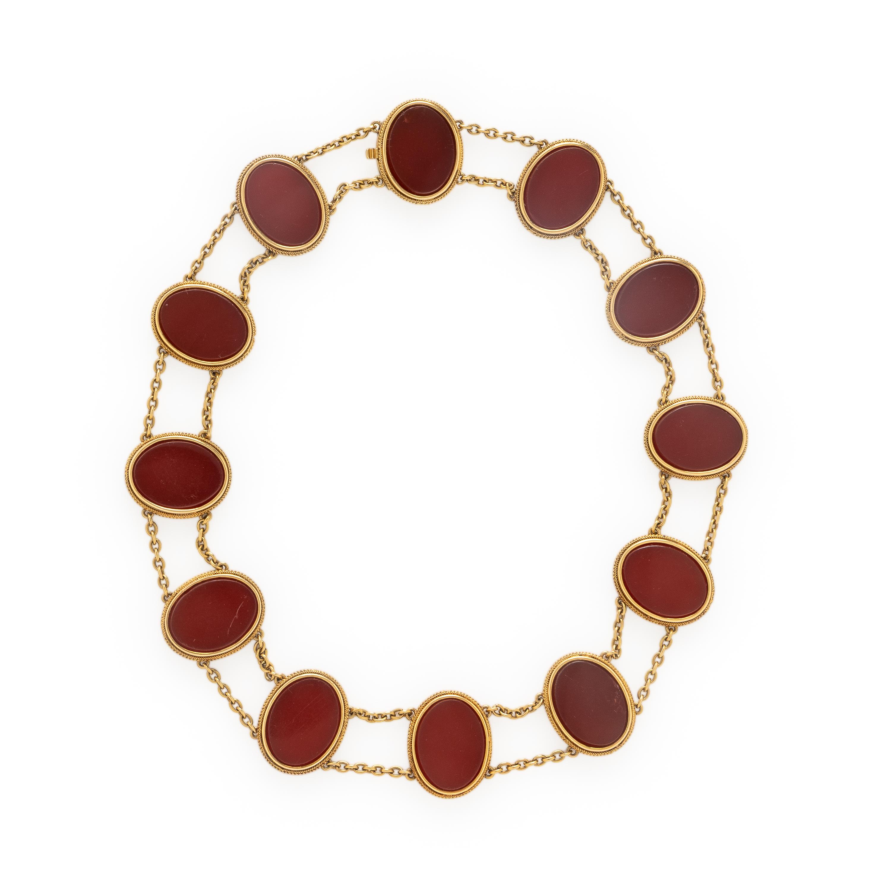 Carnelian and Yellow Gold Necklace