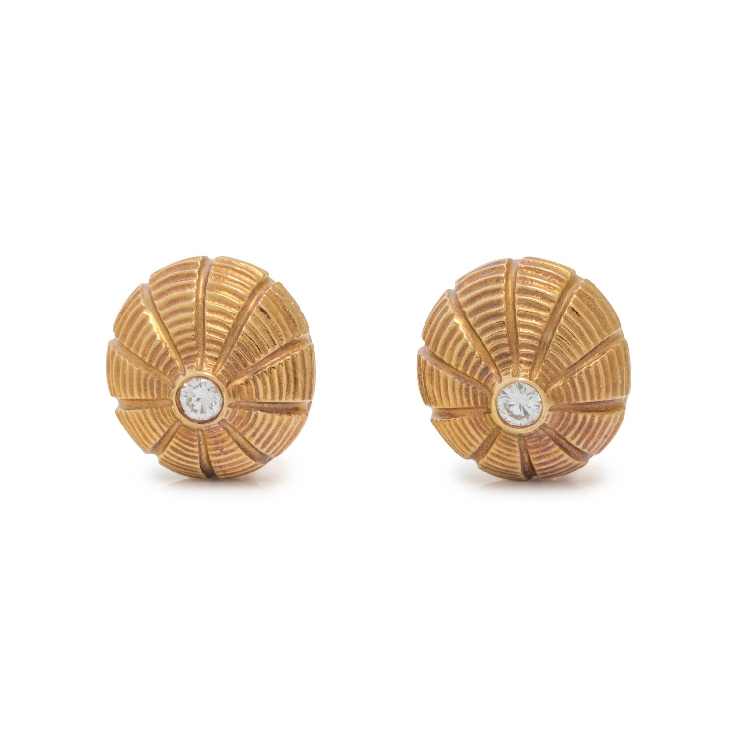TIFFANY & CO., SCHLUMBERGER, YELLOW GOLD AND DIAMOND 'TAJ MAHAL' EARCLIPS