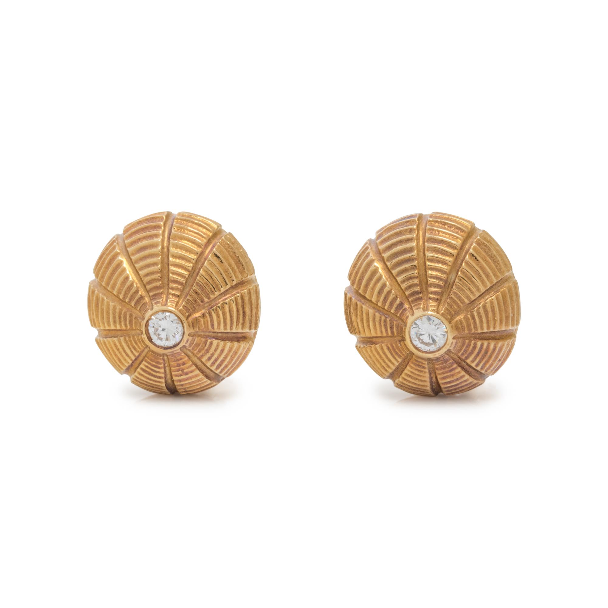 TIFFANY & CO., SCHLUMBERGER, YELLOW GOLD AND DIAMOND 'TAJ MAHAL' EARCLIPS