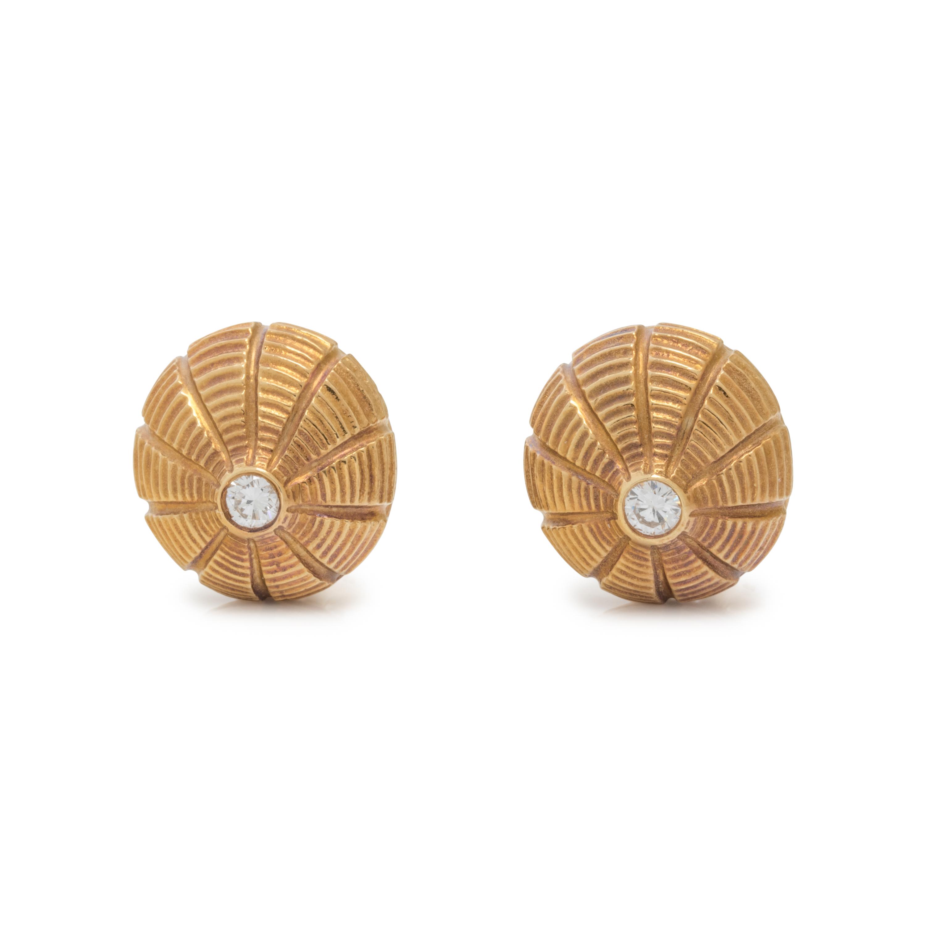 TIFFANY & CO., SCHLUMBERGER, YELLOW GOLD AND DIAMOND 'TAJ MAHAL' EARCLIPS