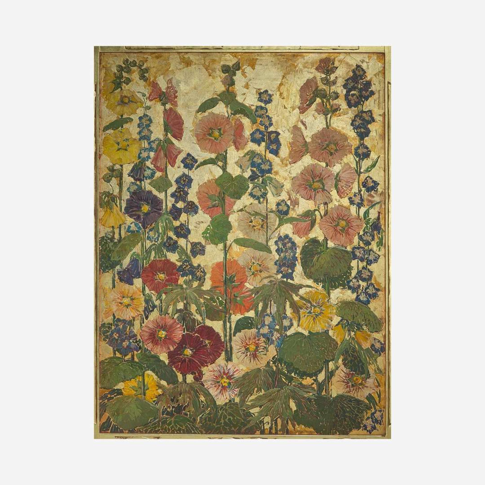 Mary Elizabeth Price (American, 1877–1965) Hollyhock and Delphinium Screen