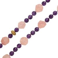 Amethyst, Rose Quartz, and Yellow Gold Beaded Necklace