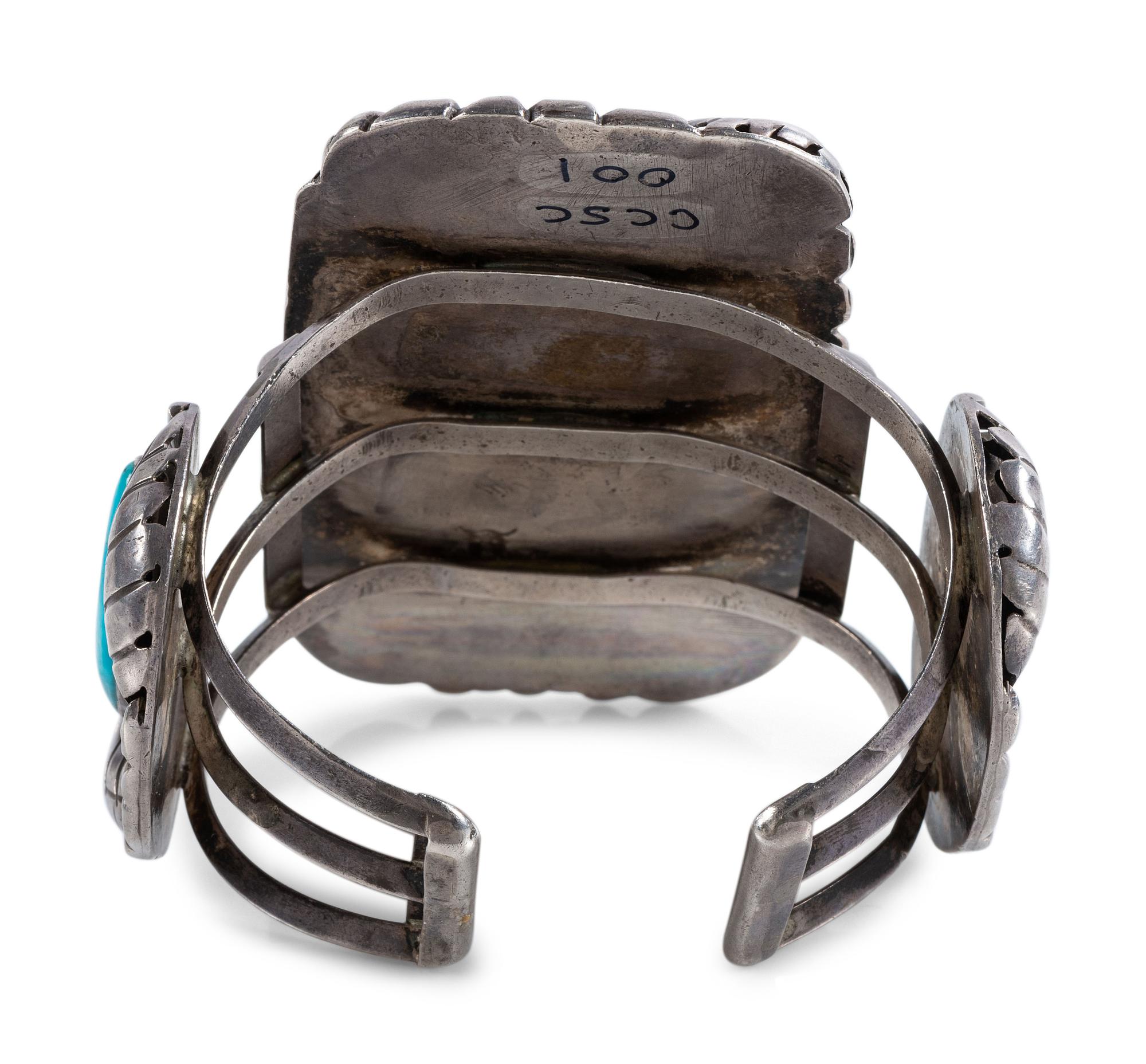 Large Navajo Silver and Turquoise Cuff Bracelet