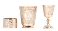 An Austrian Silver Travel Place Setting, J.C. Klinkosch, Vienna, comprising a drinking cup, eggcup, napkin ring, set of flatware, and c