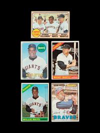 A Group of Five 1960s Mickey Mantle, Willie Mays and Hank Aaron Topps Baseball Cards,