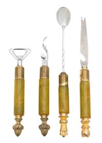 A Set of Four English Onyx Handled Bar Tools Length of largest 11 1/4 inches. — 20TH CENTURY