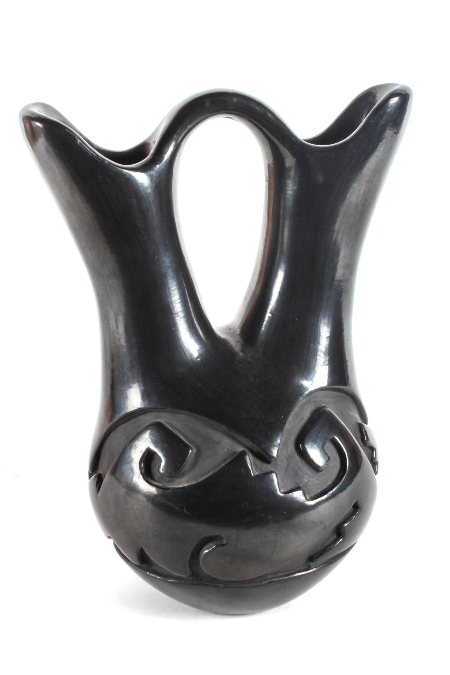 Christina Naranjo and Mary Cain (Santa Clara, 1892-1980, 1915-2010) Carved Blackware Wedding Vase Height 11 inches