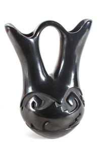 Christina Naranjo and Mary Cain (Santa Clara, 1892-1980, 1915-2010) Carved Blackware Wedding Vase Height 11 inches