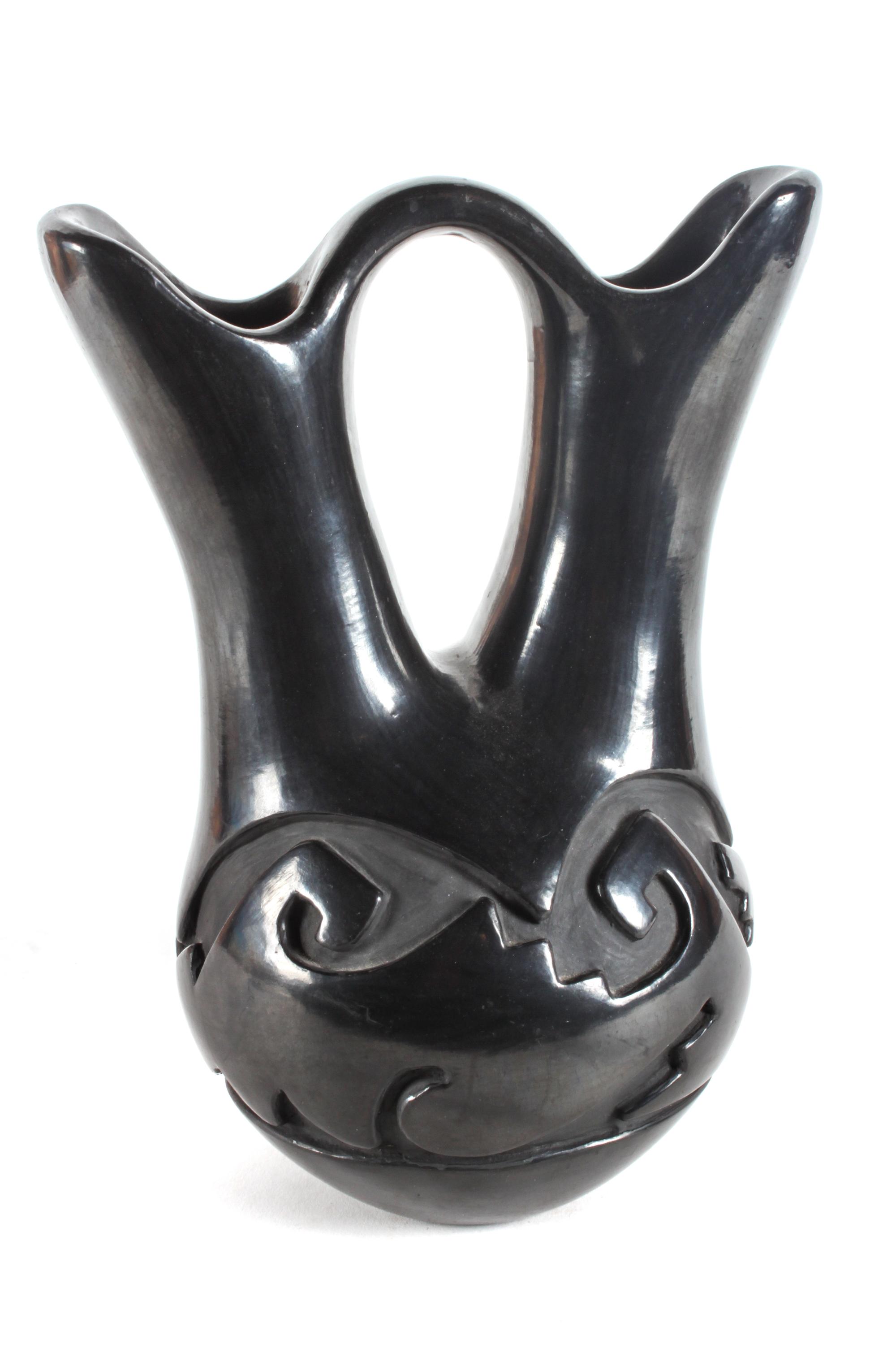 Christina Naranjo and Mary Cain (Santa Clara, 1892-1980, 1915-2010) Carved Blackware Wedding Vase Height 11 inches