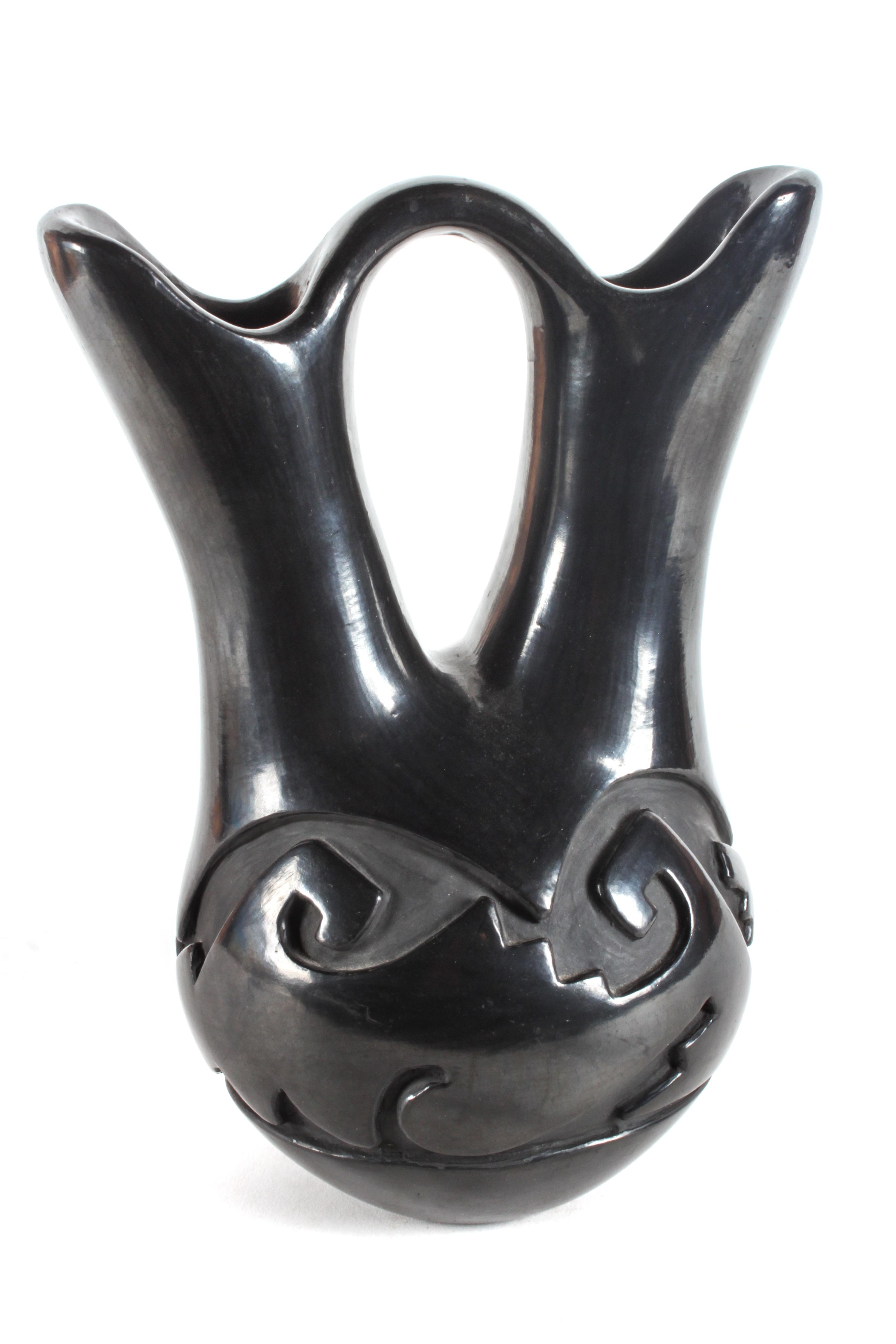 Christina Naranjo and Mary Cain (Santa Clara, 1892-1980, 1915-2010) Carved Blackware Wedding Vase Height 11 inches