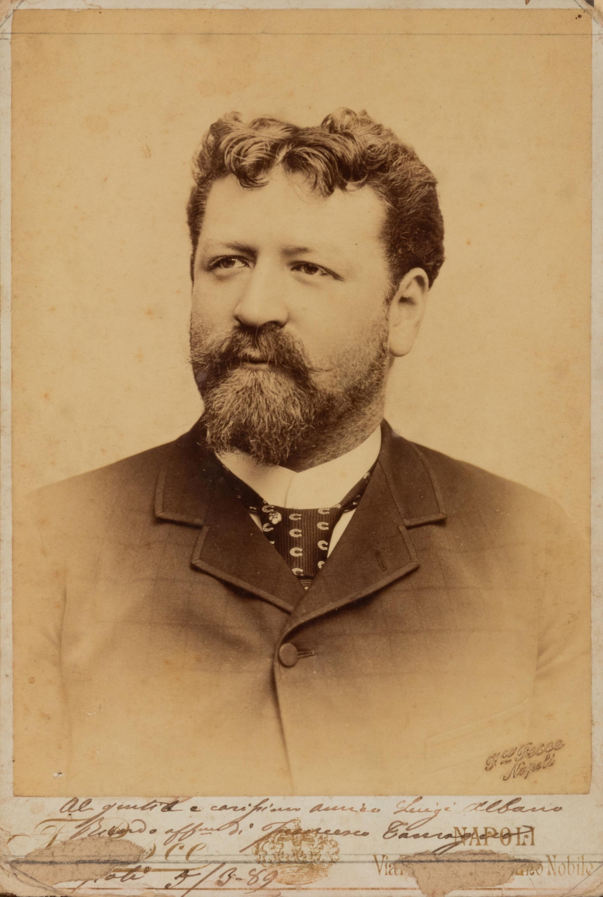 TAMAGNO, Francesco (1850-1905). Cabinet photograph, signed in lower margin (“Francesco Tamagno”) and additionally inscribed to Luigi Albano, 1889.