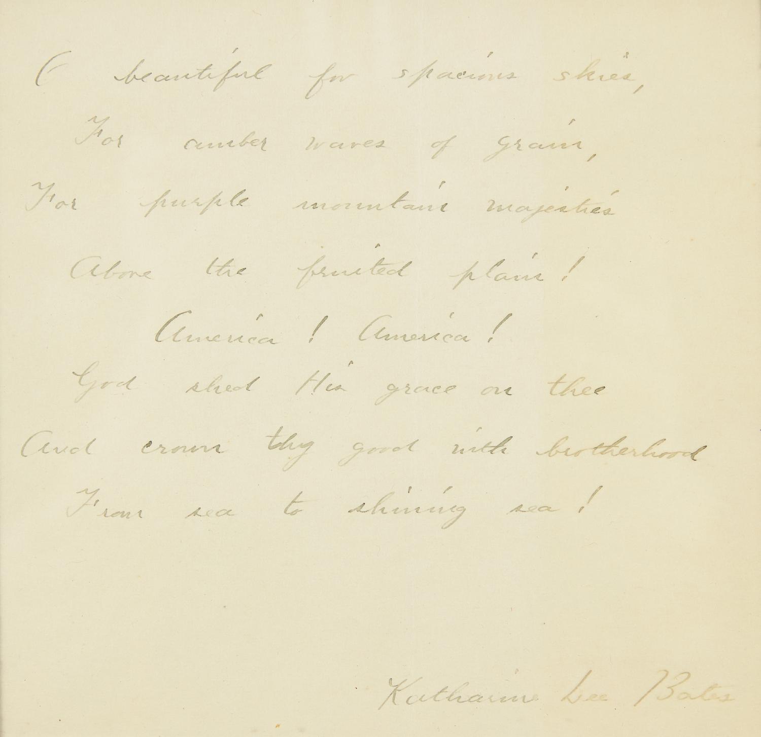 [Americana] Howe, Julia Ward, Irving Berlin, John Philip Sousa, Samuel F. Smith, and George F. Root. Display of Signed Patriotic Song Lyrics