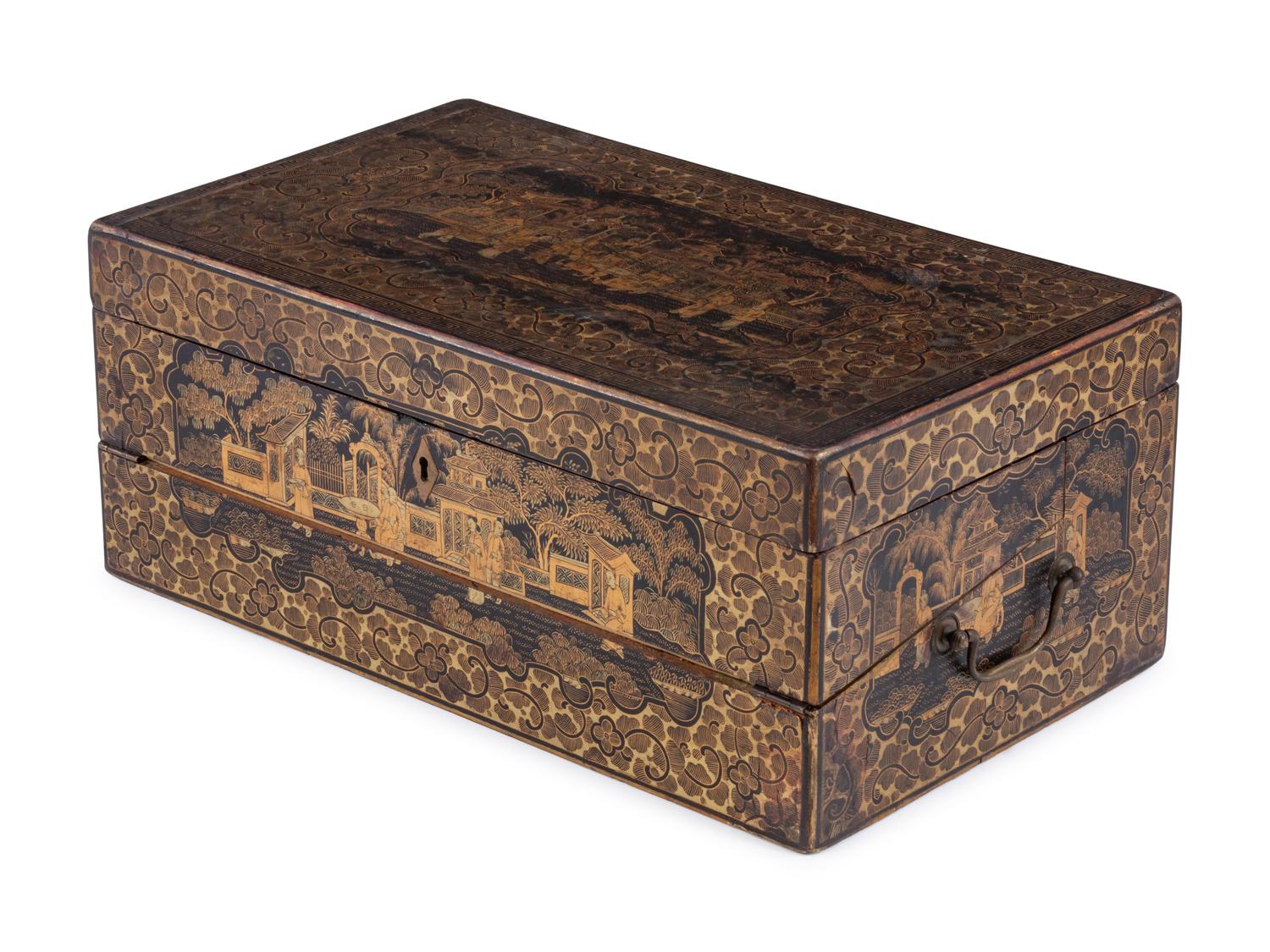 An Anglo-Colonial Chinoiserie Lacquered Lap Desk