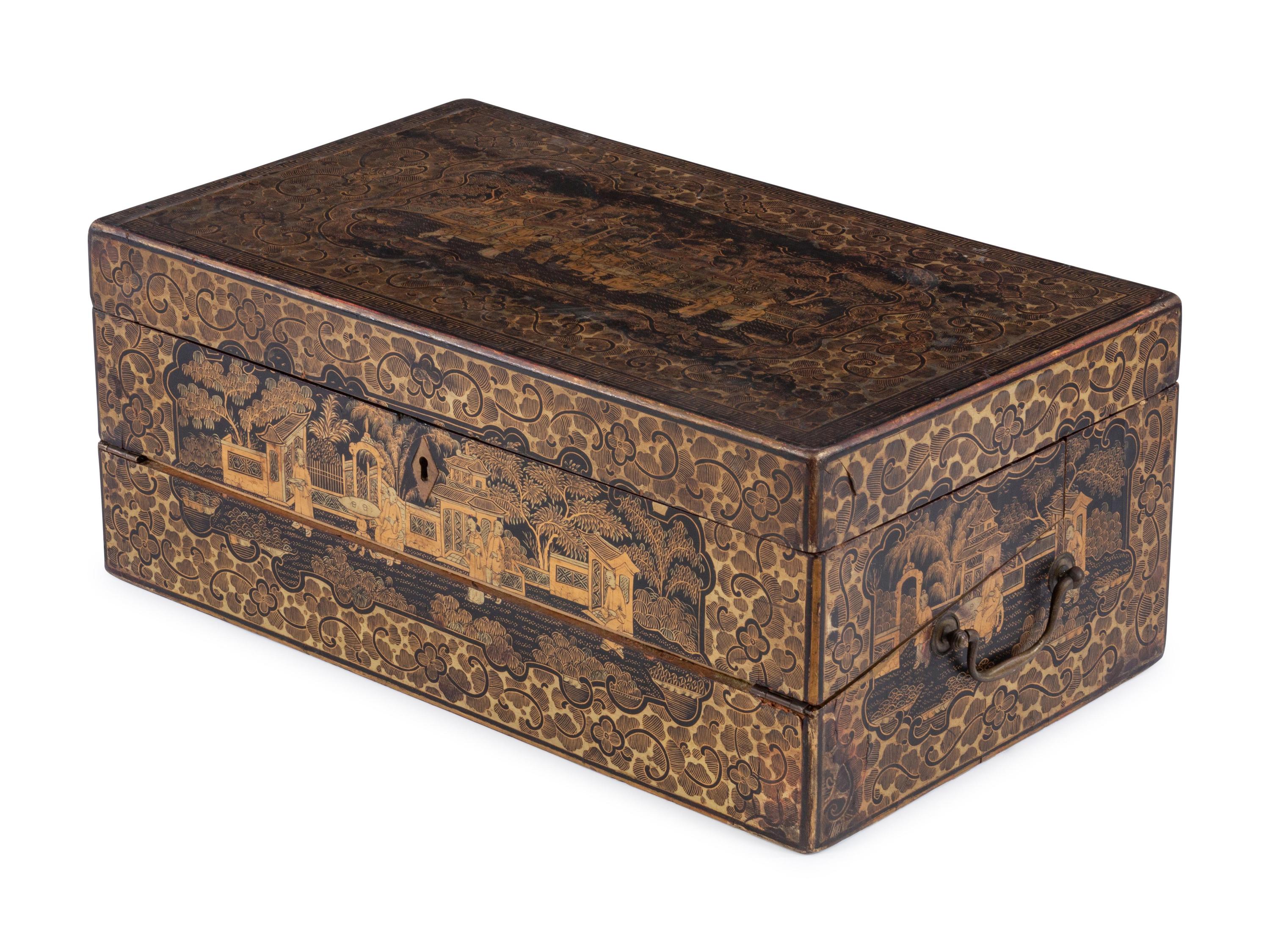 An Anglo-Colonial Chinoiserie Lacquered Lap Desk
