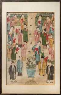 An Ink and Color Painting on Paper 36 1/4 x 24 1/2 inches (image).