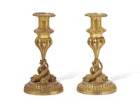 A Pair of Continental Gilt Bronze Candlesticks