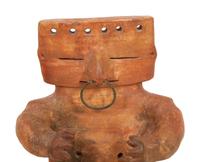 Two Quimbaya Style Pottery Seated Figures
